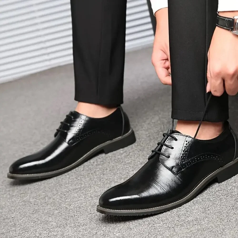 Santimon Mens US 6.5 Black Dress Shoes Fashion Oxford Leather Lace up Classic Mo